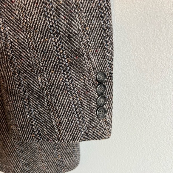 VINTAGE Tweed Jacket M Gray Barleycorn 100% Wool Donegal Blazer Sport Coat 43R - Picture 7 of 13